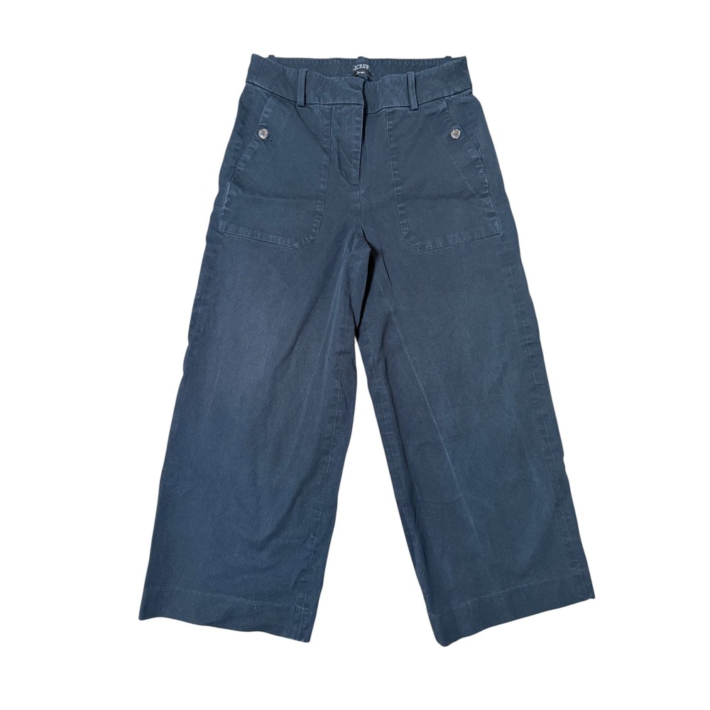 J.Crew Sydney Wide Leg Crop Pants Navy Blue Size 6 High Rise Patch Pocket